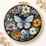 Blue butterfly in wildflower garden embroidery kit
