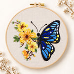 Blue butterfly with yellow blooms embroidery kit