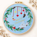 Blue christmas wreath embroidery kit
