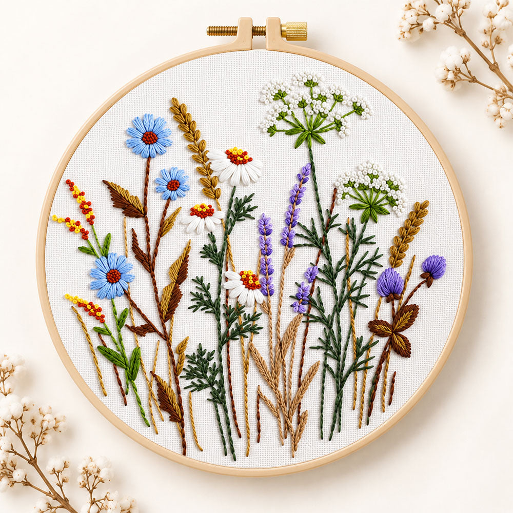 Blue cornflower meadow embroidery kit