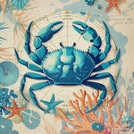 Blue crab on vintage sea map cross stitch kit for beginners