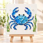 Blue crab sea glass art kit finished artwork on display
