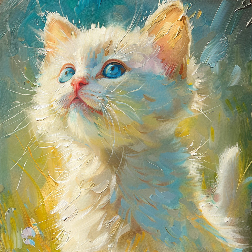 Blue-eyed white cat cross stitch kit for beginners