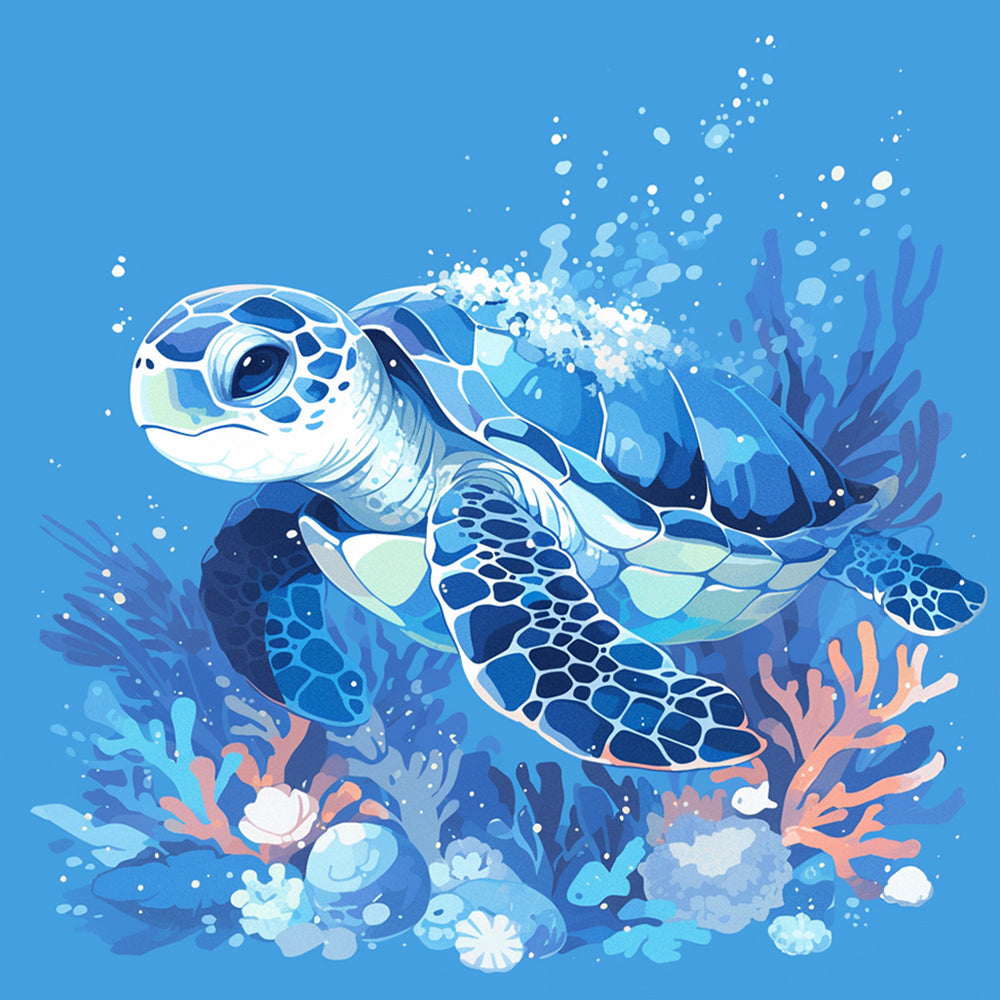 Blue ocean turtle cross stitch kit for beginners