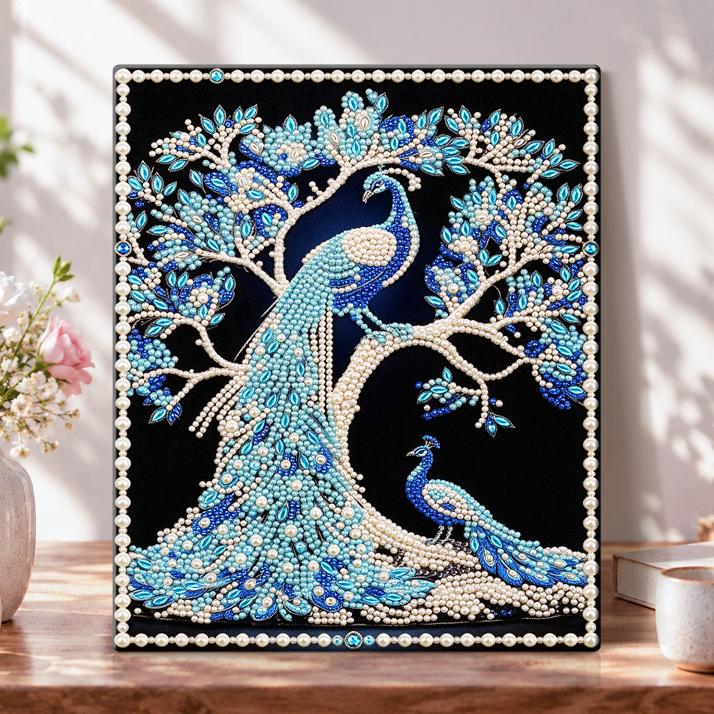 Blue peacocks on tree pearl diamond painting kit for beginners