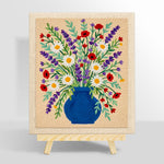 Blue vase with lavender, daisies and poppies punch needle kit for beginners