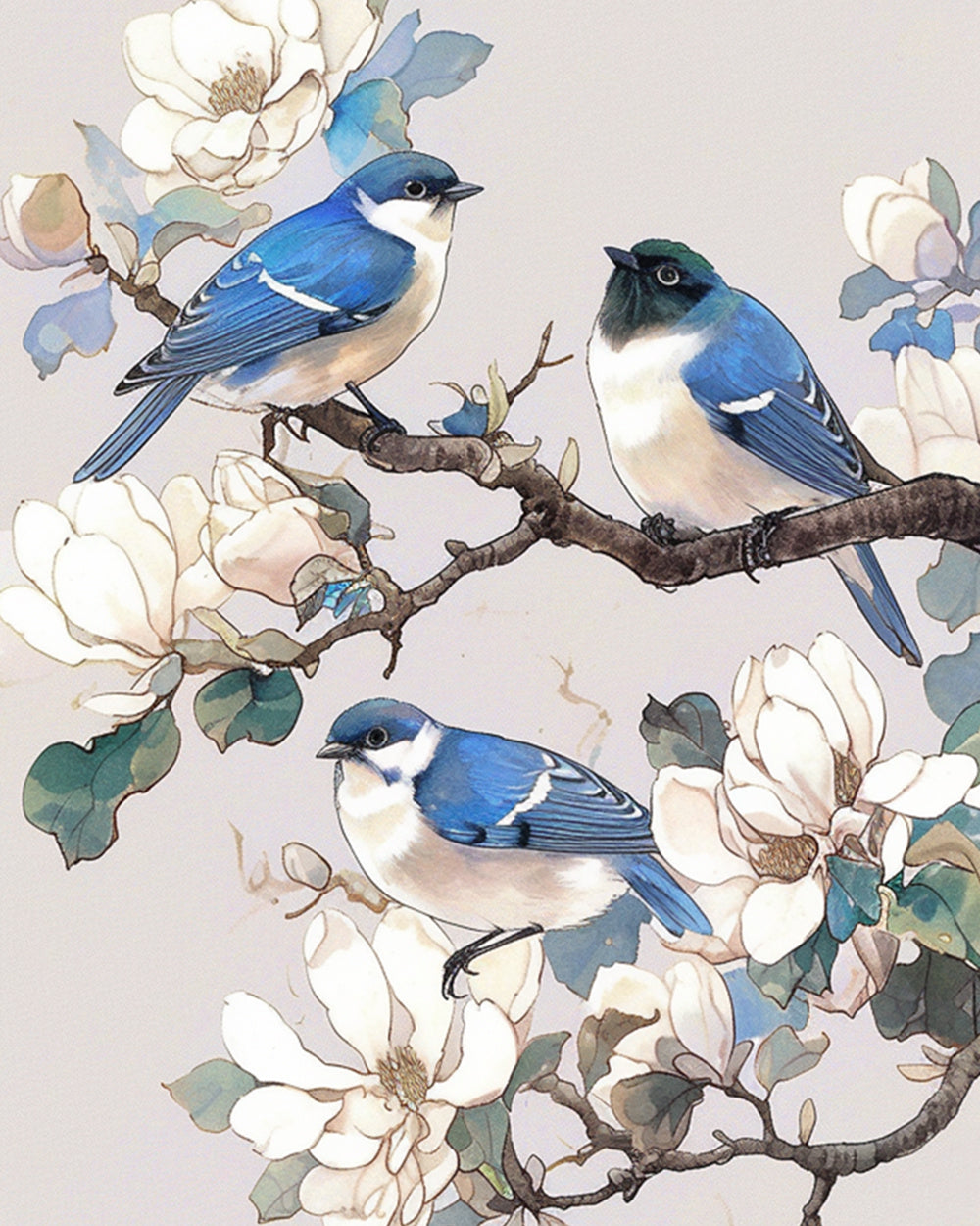 Bluebirds on magnolia branches cross stitch kit for beginners