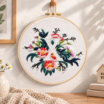 Blush florals and letter x embroidery hoop wall art displayed as warm and cozy handmade home decor