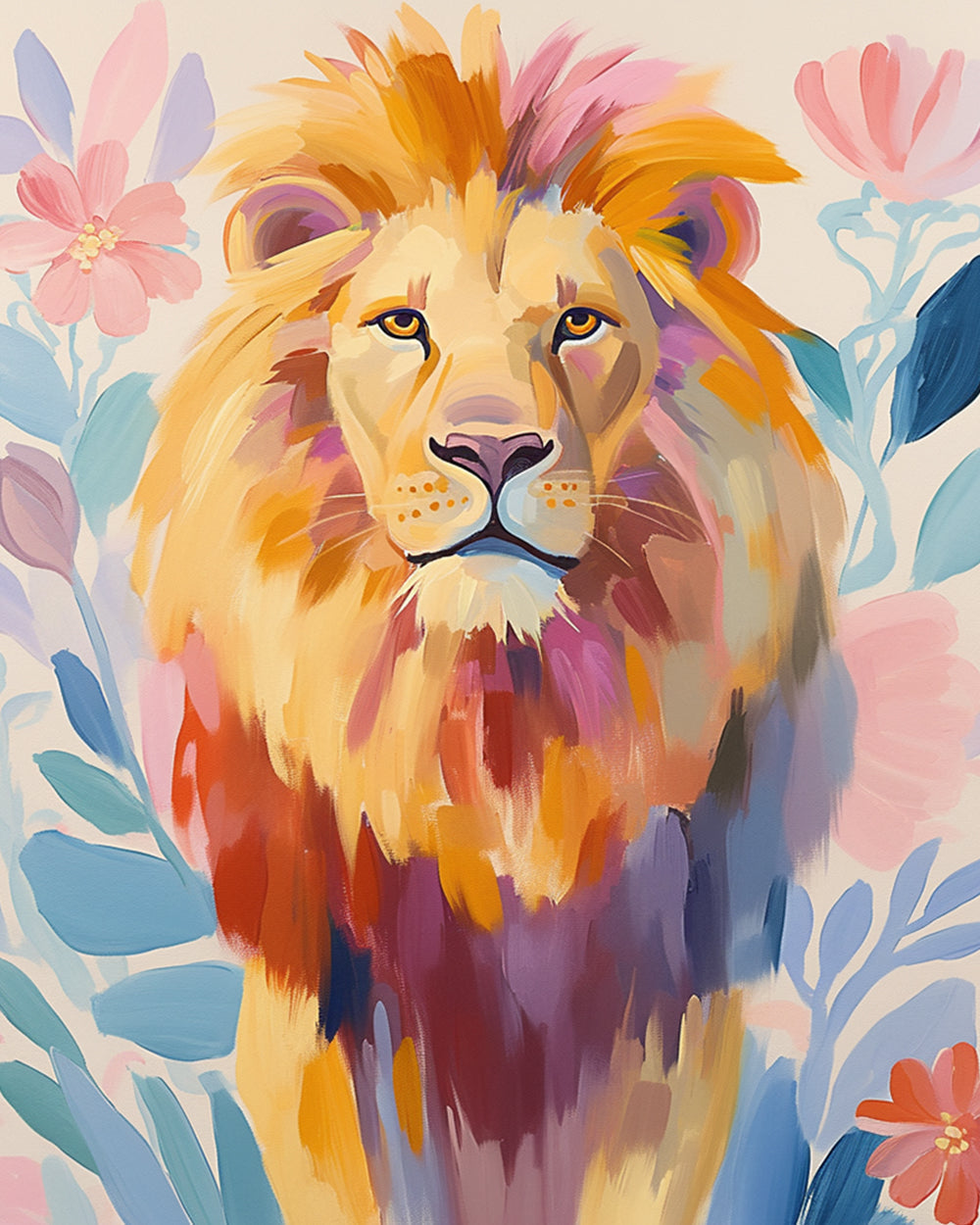 Boho painted lion art cross stitch kit for beginners