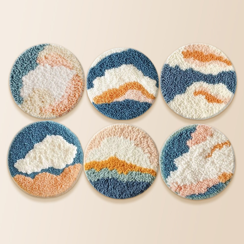 Boho sky and cloud punch needle coaster kit finished handmade coasters