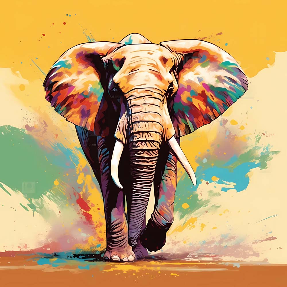 Bold elephant with color splashes cross stitch kit for beginners