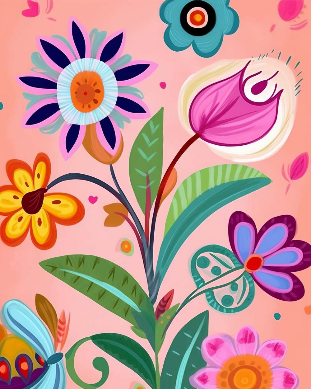 Bold folk flower art cross stitch kit for beginners