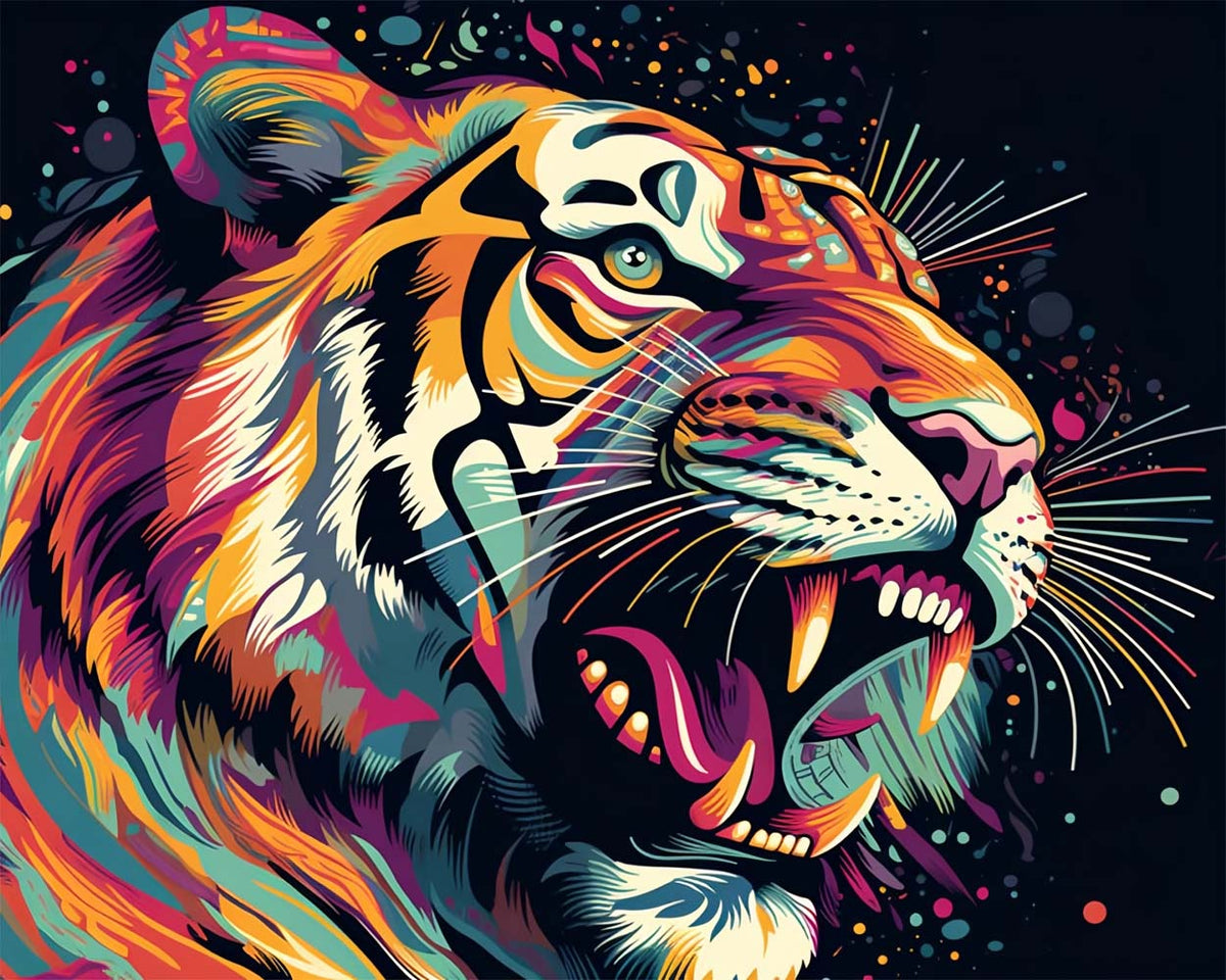 Bold graffiti tiger roar cross stitch kit for beginners