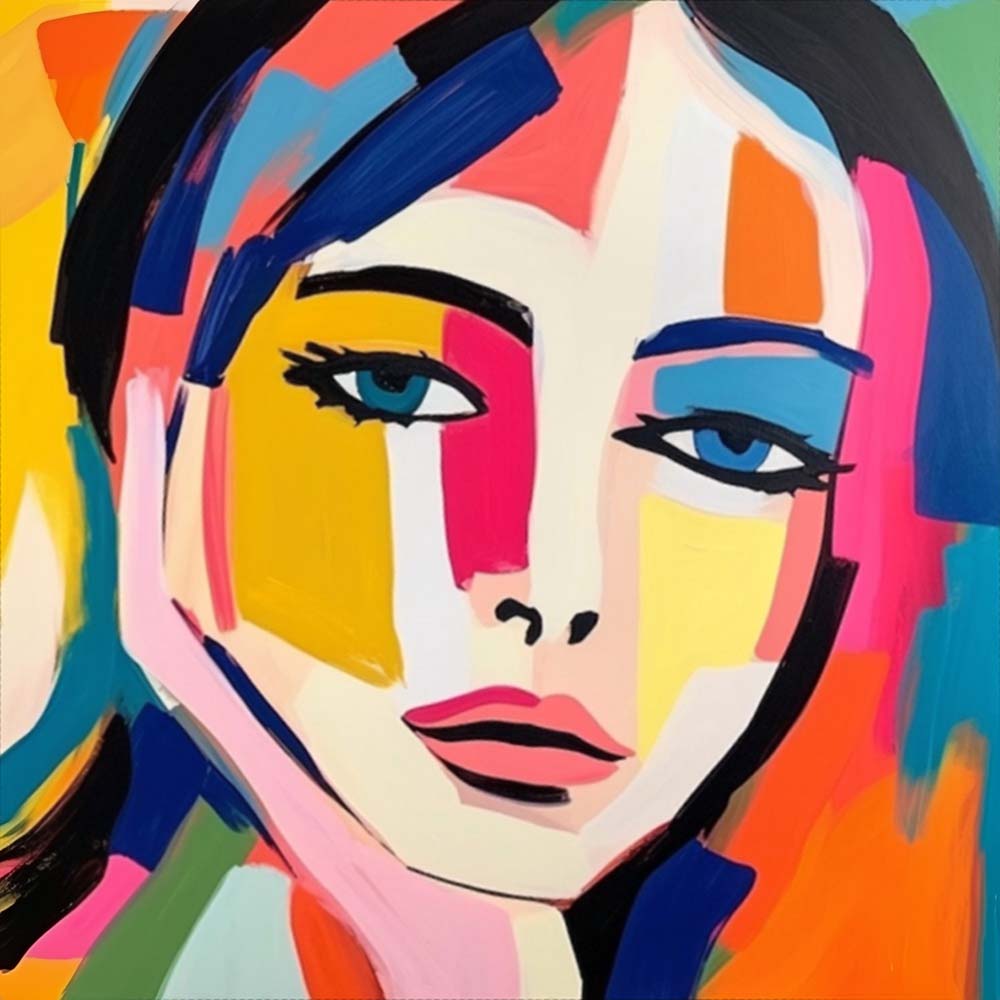 Bold pop art color block portrait cross stitch kit for beginners