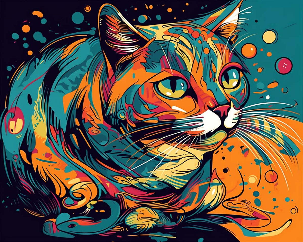 Bold pop‑art tabby cat cross stitch kit for beginners