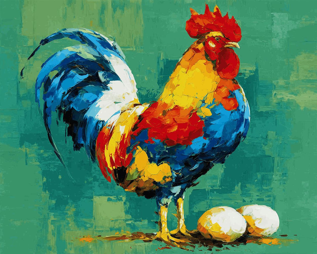 Bold rooster art painting cross stitch kit for beginners