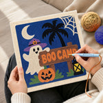 Creating handmade boo camp sign ghost punch needle artwork