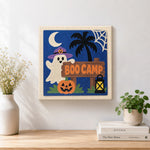 Finished boo camp sign ghost artwork displayed on a wall