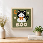 Finished boo ghost cat artwork displayed on a wall
