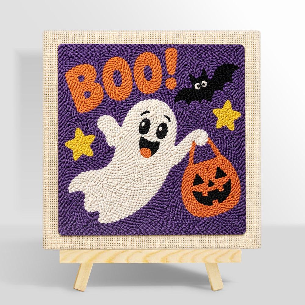 Boo ghost trick or treat punch needle kit for beginners
