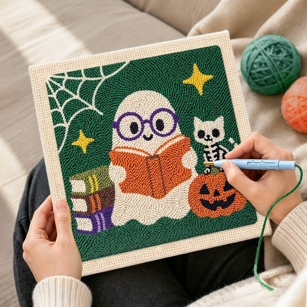 Creating handmade book‑loving ghost punch needle artwork