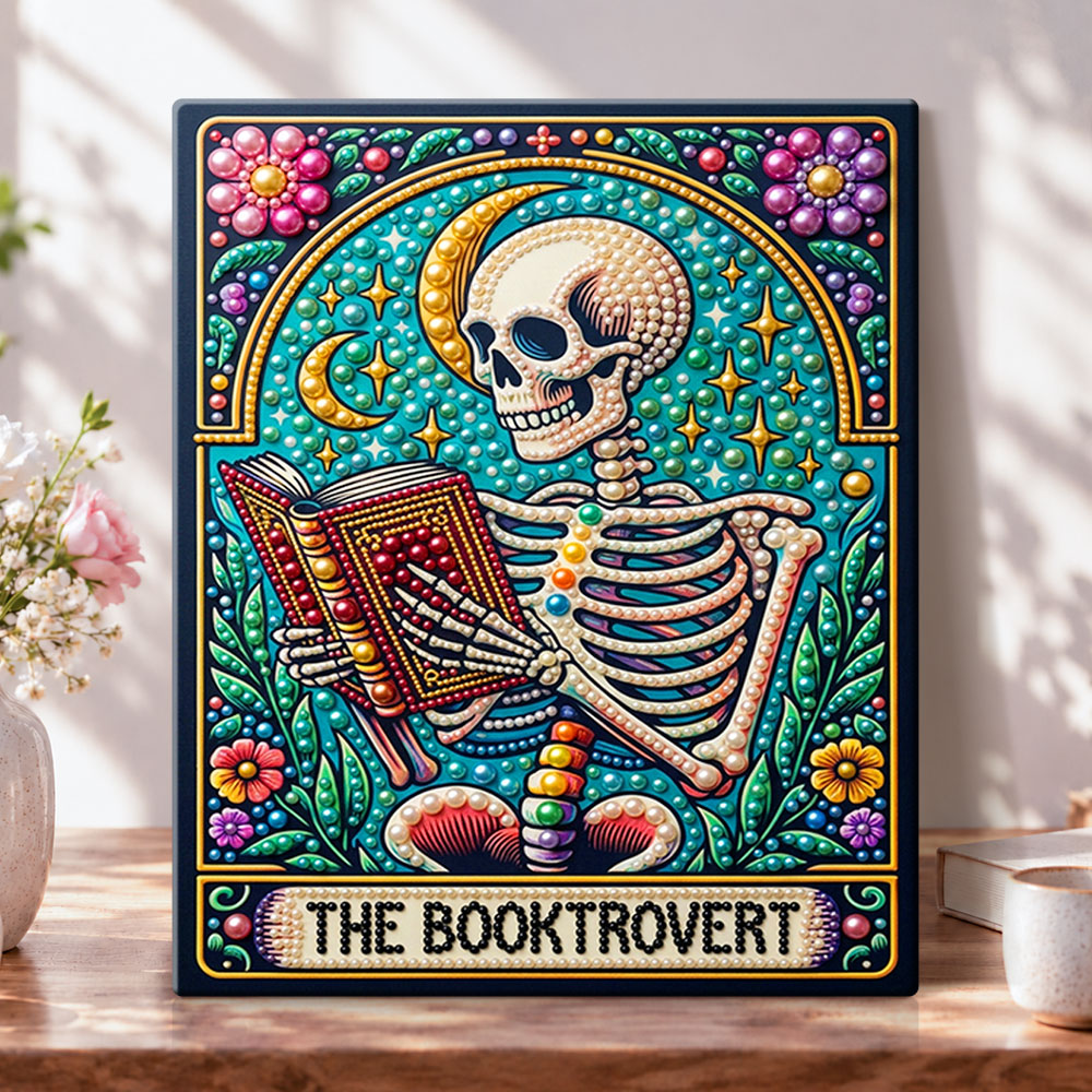 Book loving skeleton pearl diamond painting kit for beginners