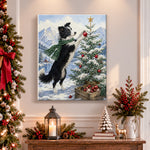 Finished border collie decorating christmas tree pearl diamond painting artwork displayed as holiday home decor