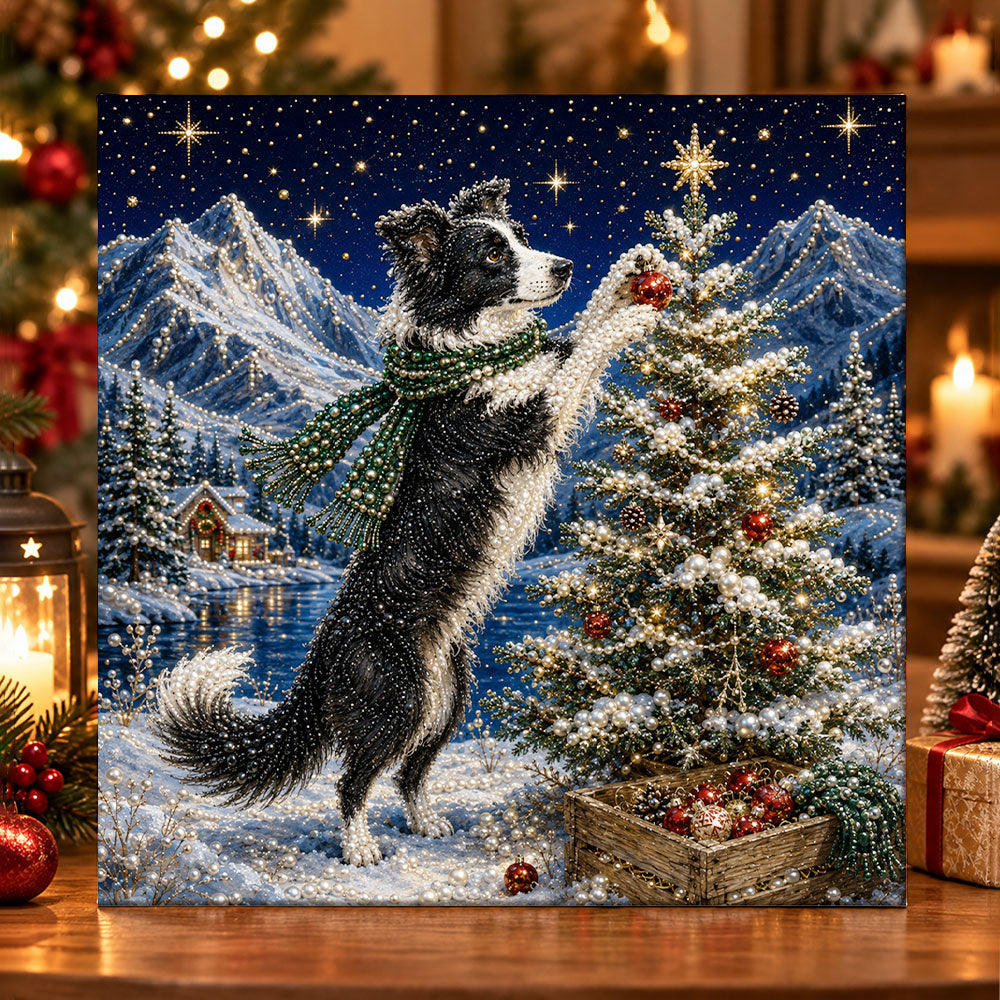 Border collie decorating tree pearl diamond painting kit for beginners