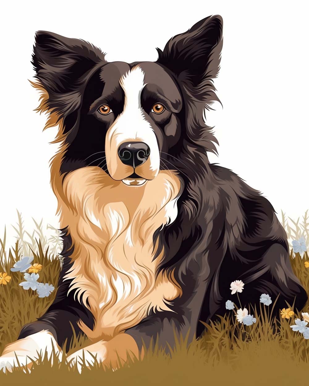 Border collie in wild grass cross stitch kit for beginners