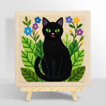 Botanical black cat punch needle kit for beginners