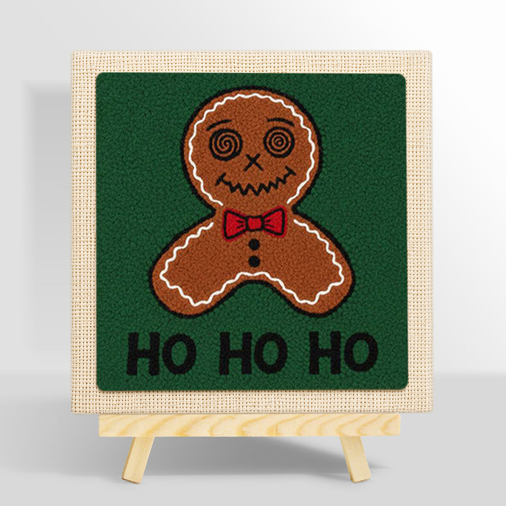 Bow tie gingerbread man art punch needle kit for beginners