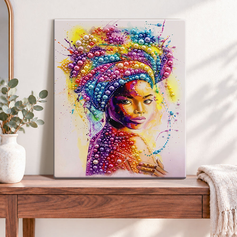 Finished bright beaded art portrait pearl diamond painting artwork displayed as home decor