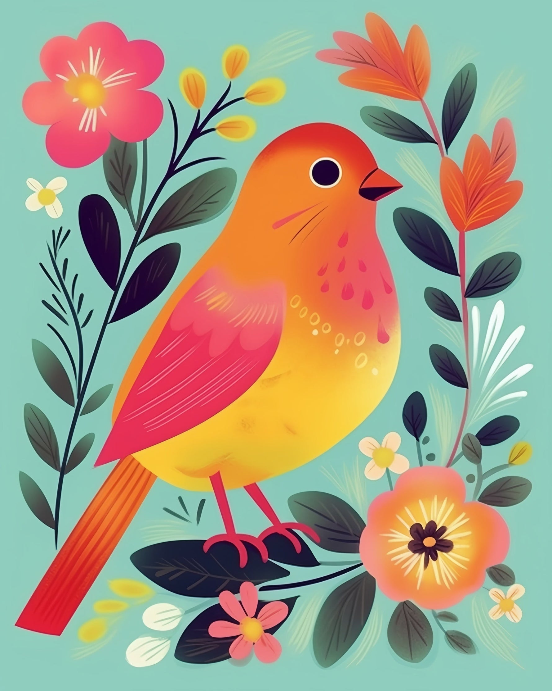 Bright bird and blooms cross stitch kit for beginners