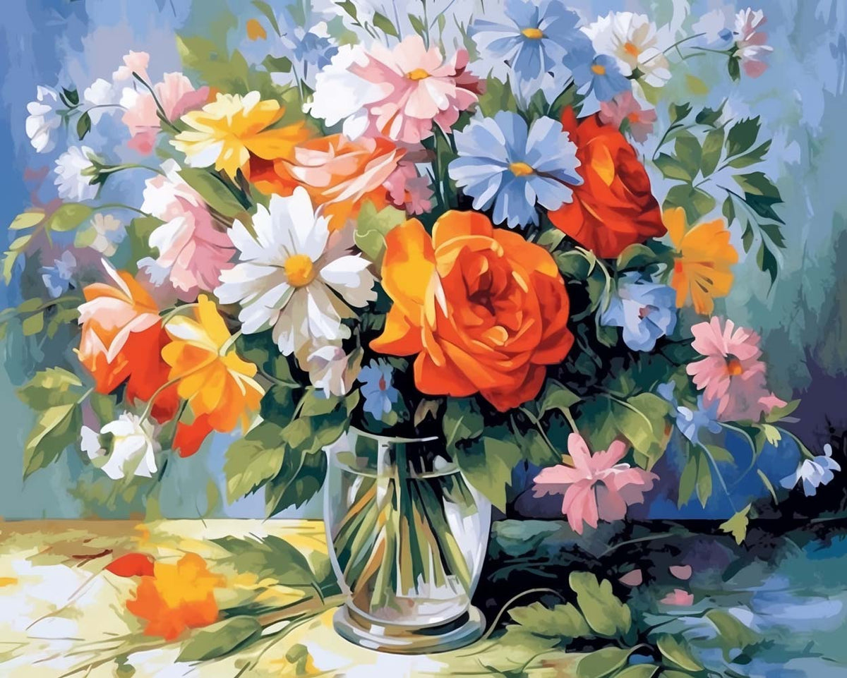 Bright blooms bouquet cross stitch kit for beginners