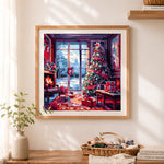 Finished bright christmas home decor cross stitch artwork displayed as home decor