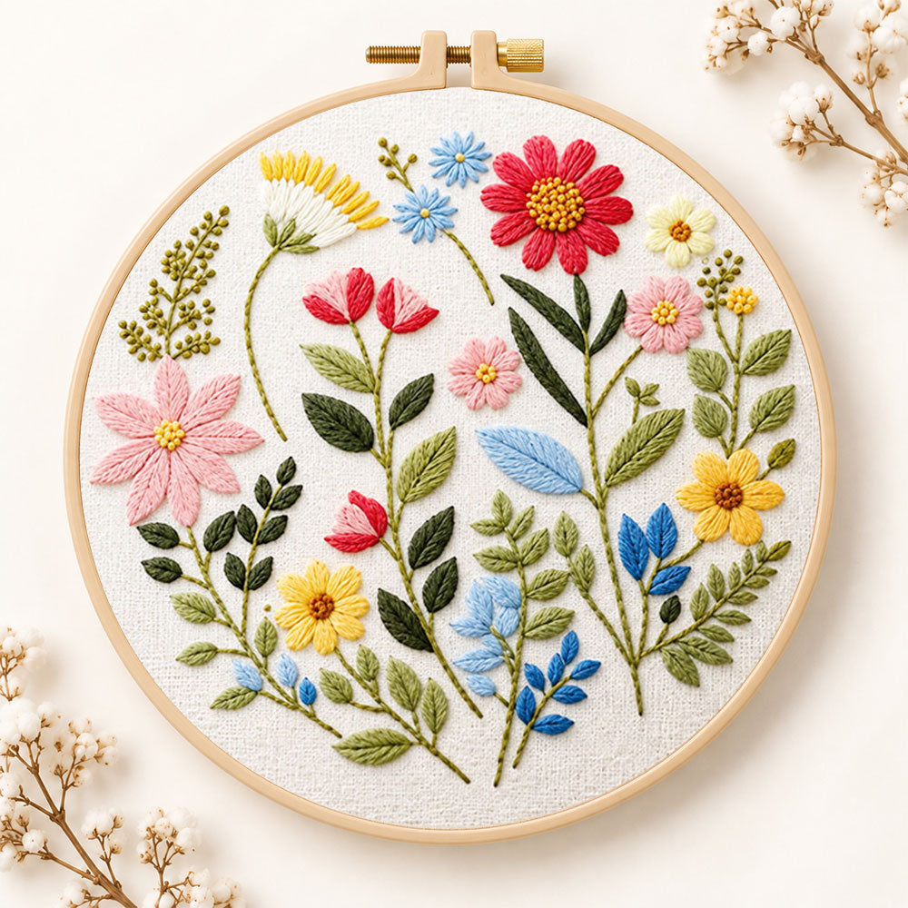 Bright color florals embroidery kit