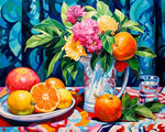 Bright floral and fruit still life cross stitch kit for beginners