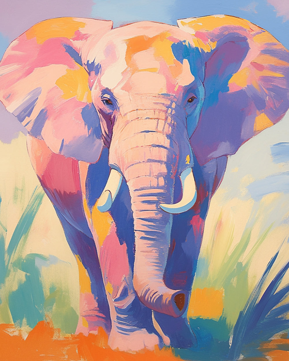 Bright multicolor elephant cross stitch kit for beginners
