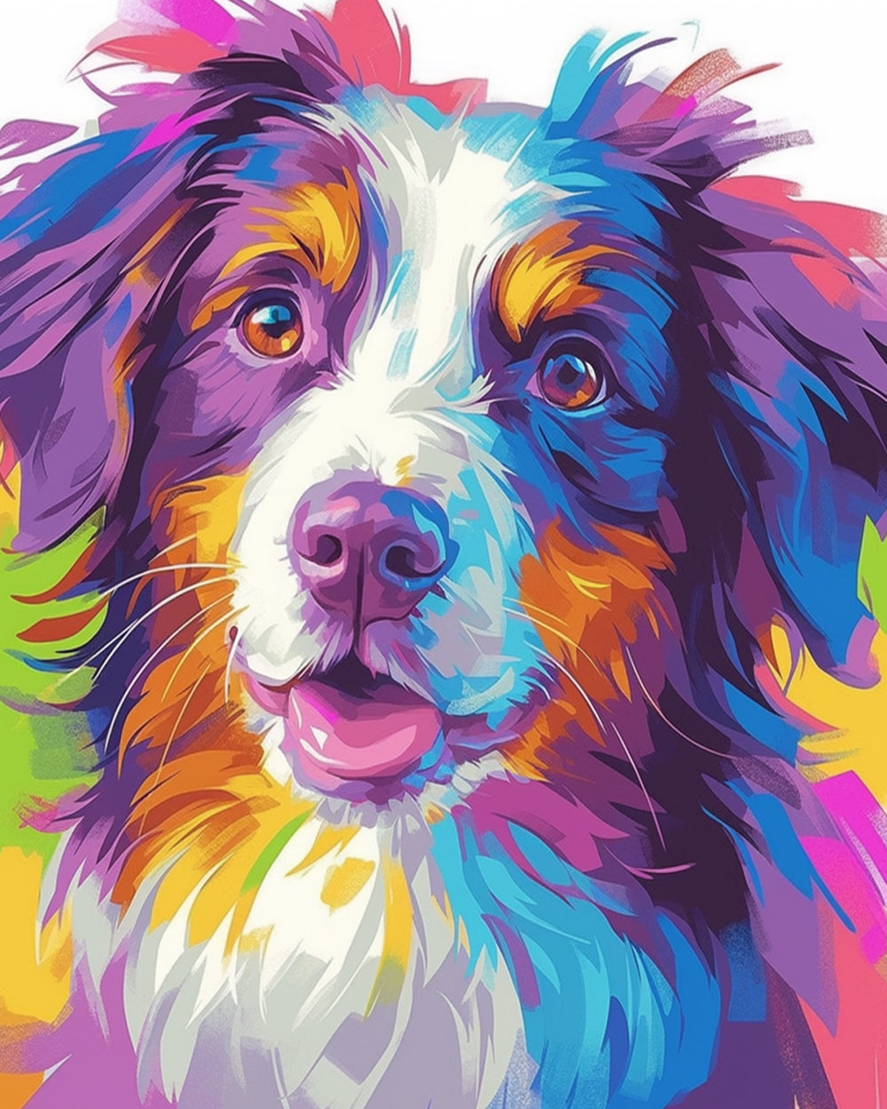 Bright painted aussie dog art cross stitch kit for beginners