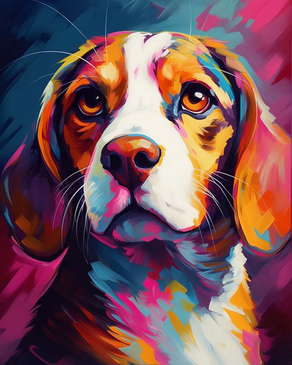 Bright pop‑art beagle portrait cross stitch kit for beginners