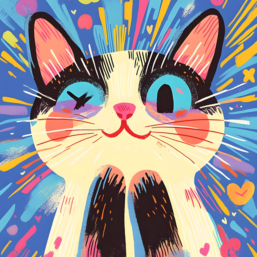 Bright pop art cat cross stitch kit for beginners
