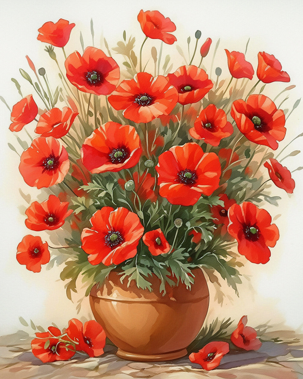 Bright red poppies cross stitch kit for beginners