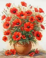 Bright red poppies cross stitch kit for beginners