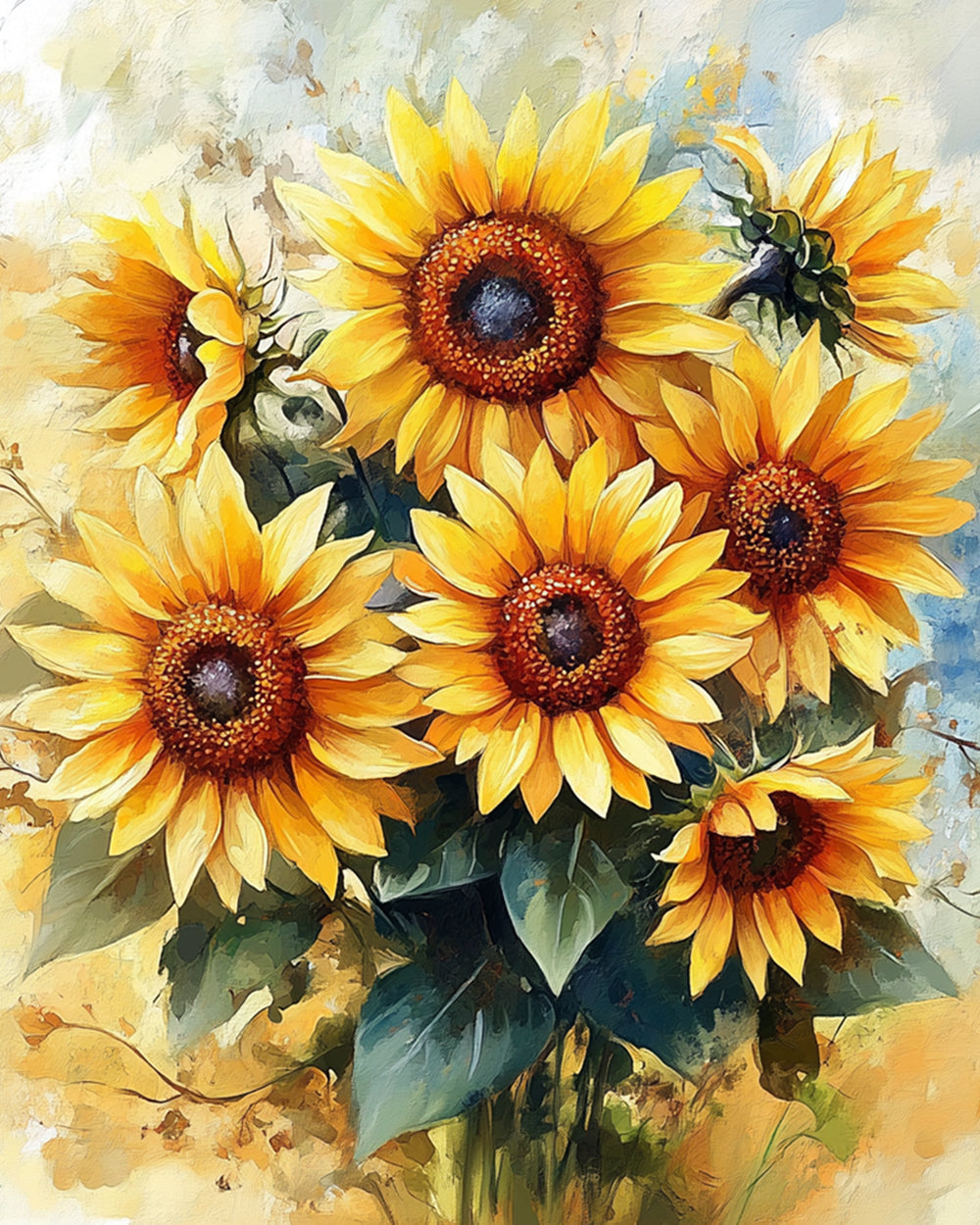 Bright sunflower bouquet cross stitch kit for beginners