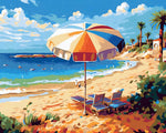 Bright sunny coastal beach view cross stitch kit for beginners