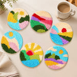 Bright sunrise and mountains punch needle coasters used for home decoration