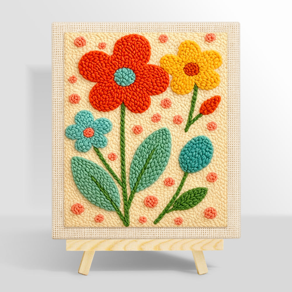 Bright tricolor flowers punch needle kit for beginners