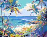 Bright tropical shoreline cross stitch kit for beginners