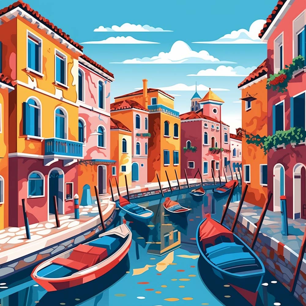 Bright venice canal boats cross stitch kit for beginners