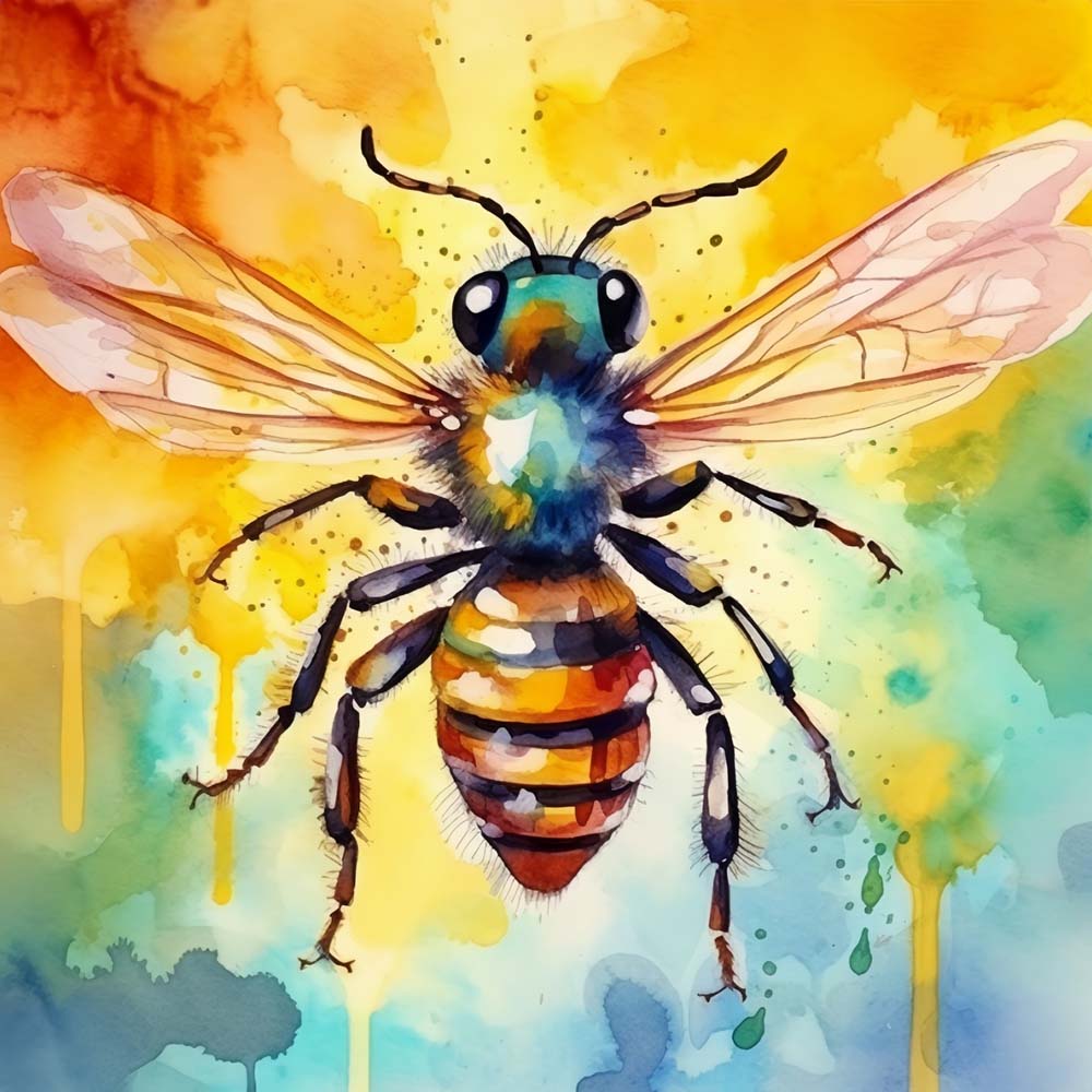 Bright watercolor bee cross stitch kit for beginners